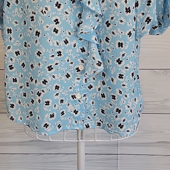 Topshop floral print short sleeved summer blouse in blue Women's Size 4 - Picture 3 of 12
